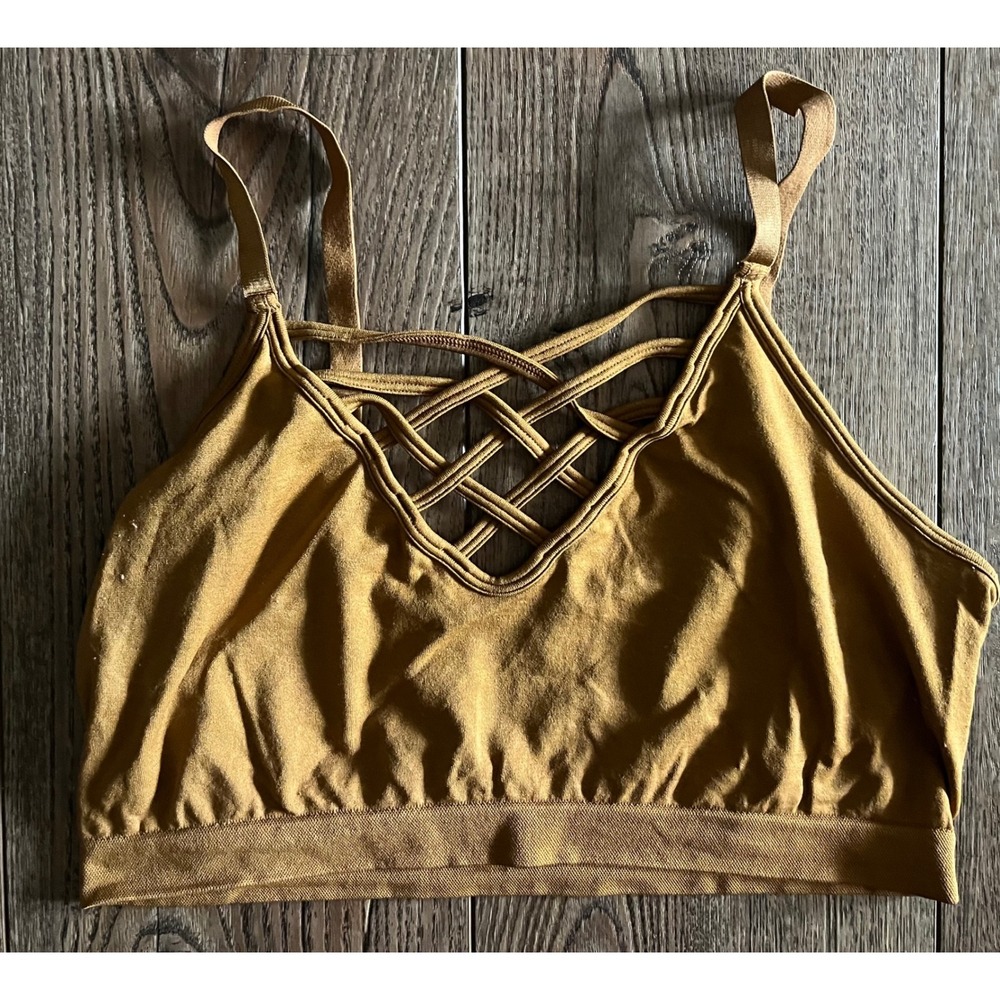 Zenana Outfitters Mustard Yellow Lattice Strappy Seamless Bralette L/XL NT-8852